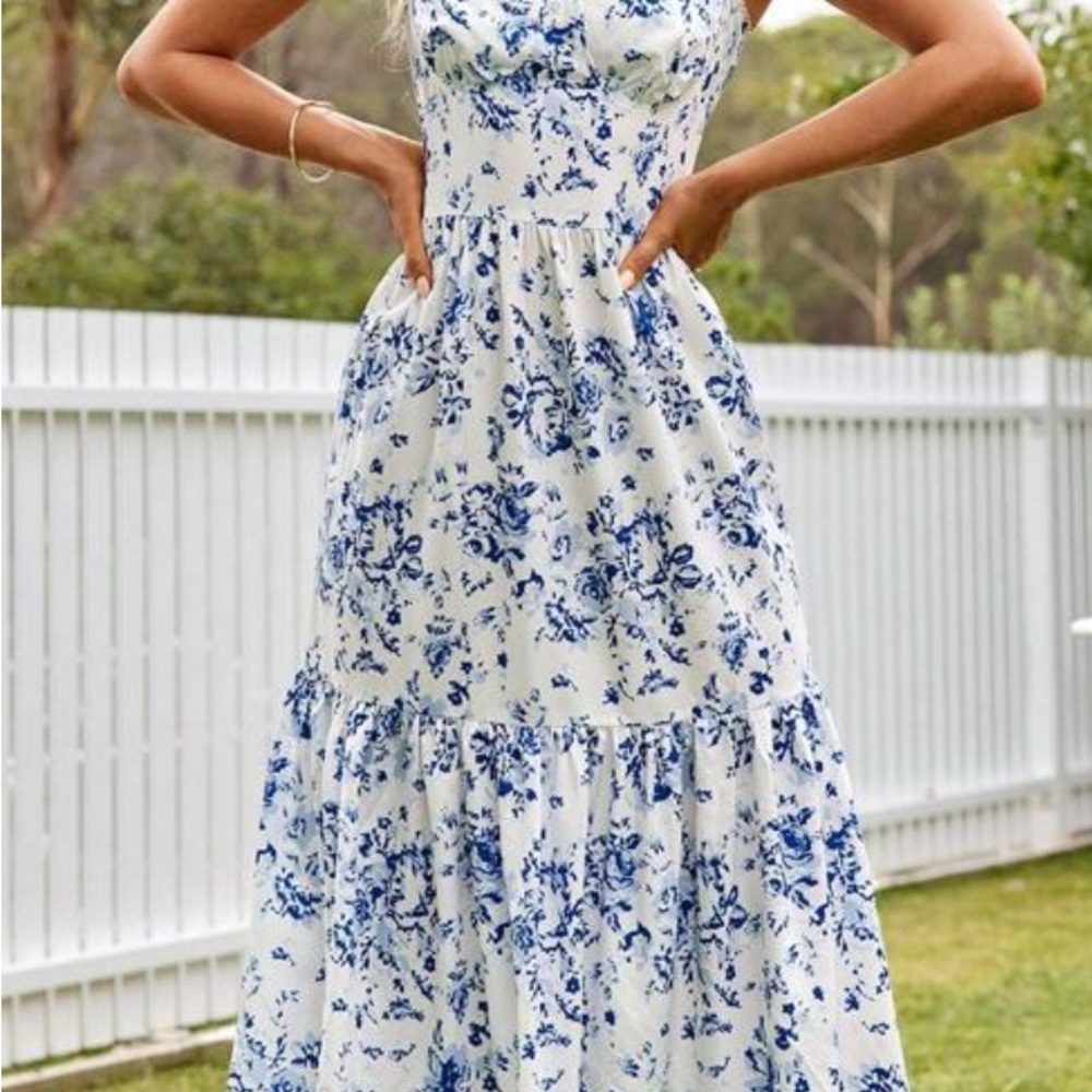 Floral Blue and White Maxi Dress